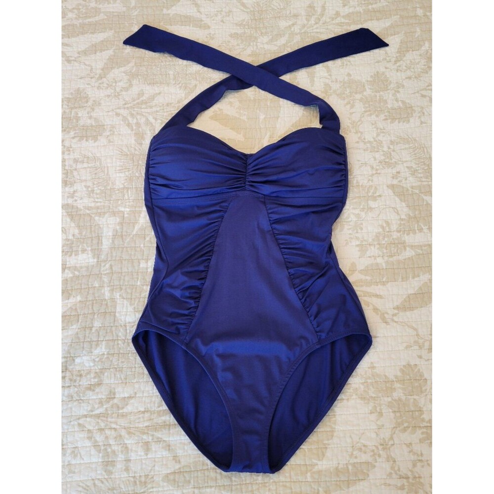 🌴 TOMMY BAHAMA Slimming Tummy Control One Piece Halter Swimsuit | Royal Blue 14